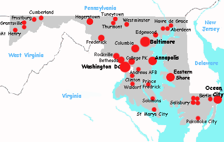 Maryland and Washington DC accommodations map